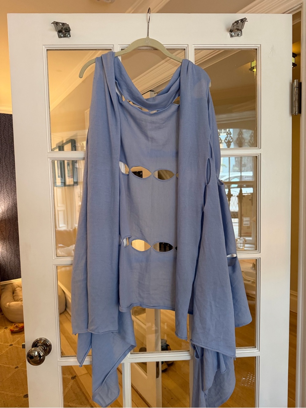 Women's Light Blue Cutout Draped Wrap Pashmina